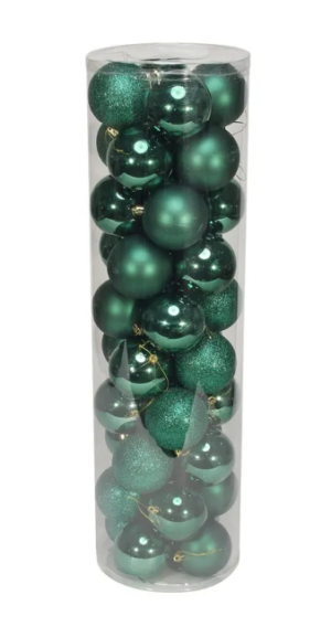 8cm Shatterproof Baubles x 48 Green (Matt, Shiny, Glitter)-0