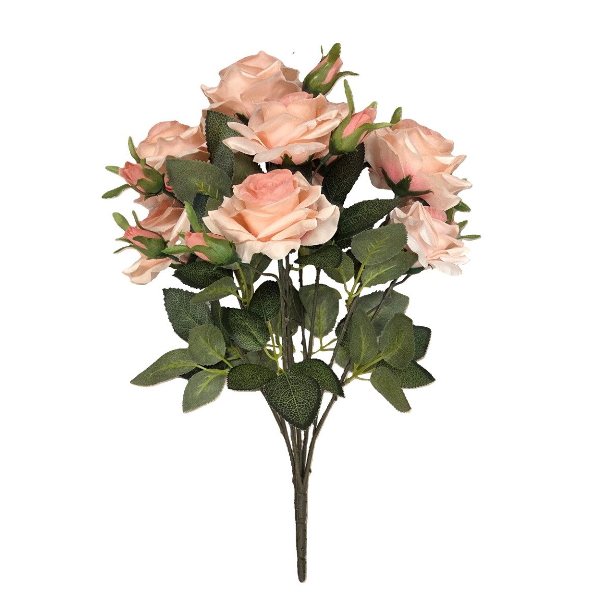 46cm Open Rose & Bud Bouquet Pink-0