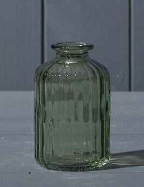 Vintage Green Ribbed Glass Bottle (10cm)-0