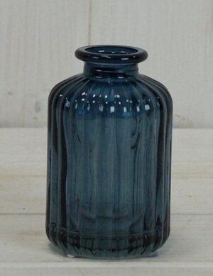 Blue Ribbed Glass Bottle (10cm)-0