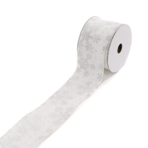 Linen Ribbon W/Snowflakes 2.5"X10y White/Silver-0