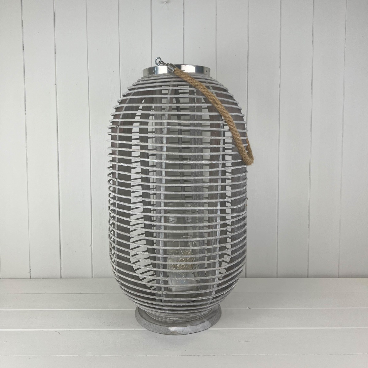 Greywashed Rattan Lantern 57cm-0
